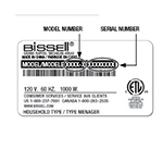 BISSELL product ID card with model number and serial number 